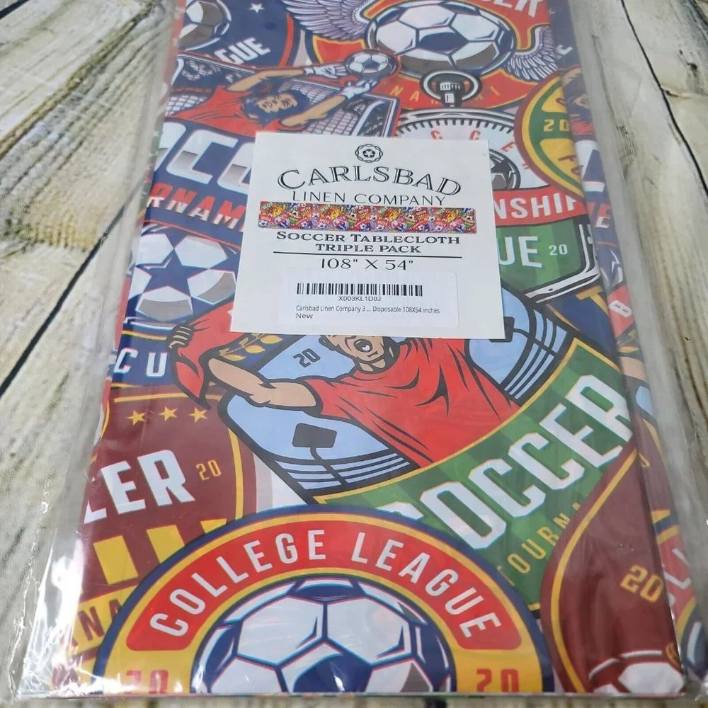 3 Pack Tablecloth Soccer Birthday Team 108 X 54” Carlsbad Linen Company Football
